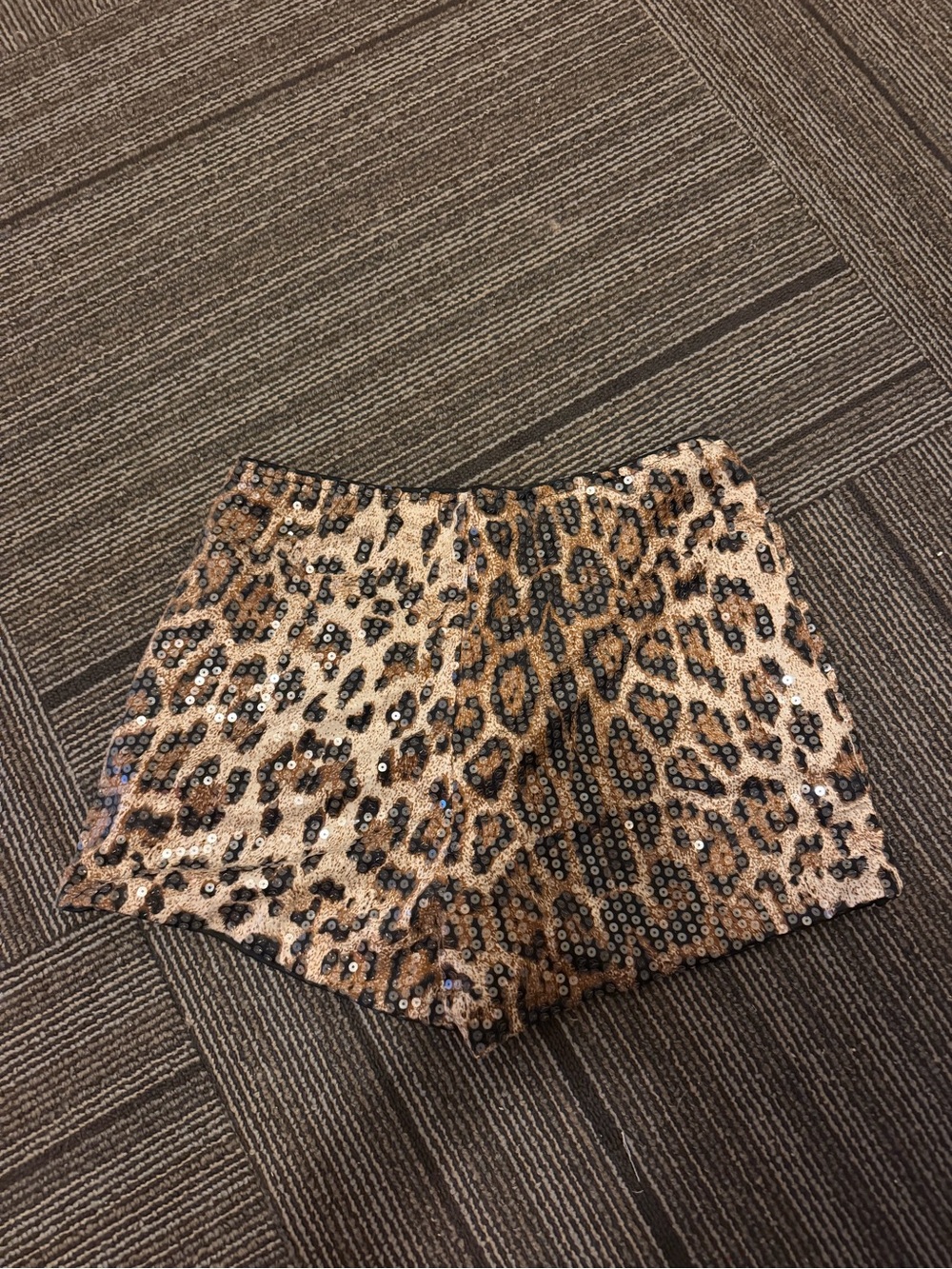 SHEIN Leopard Sequin High Waist Shorts - Brown & Black